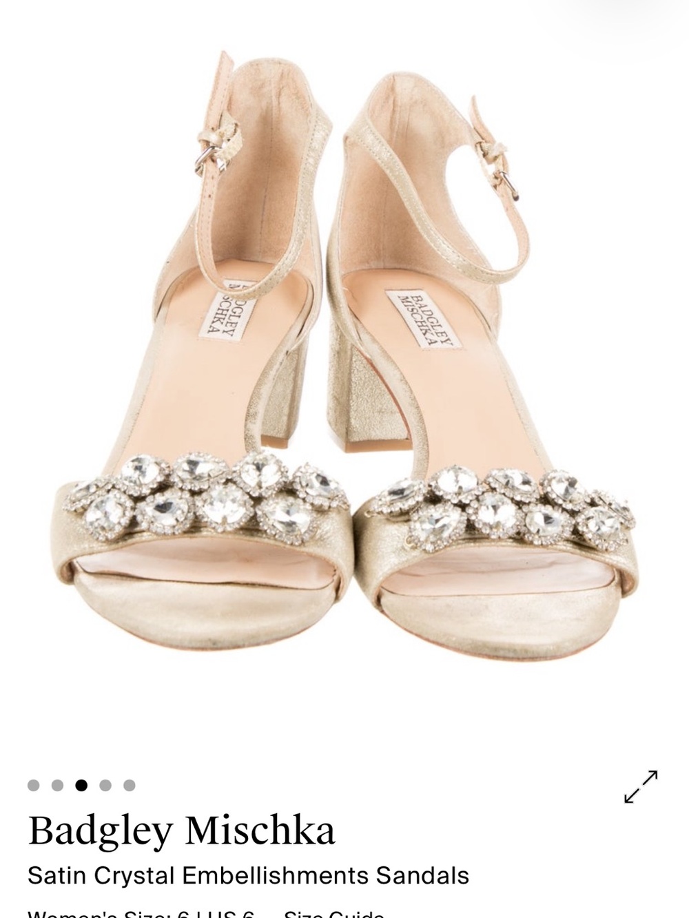 Badgley Mischka Champagne Satin Crystal Block Heel Sandals